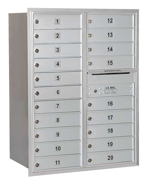 4C Standard Horizontal MailBox, Aluminum, Powder Coated, 20 Doors, Recessed