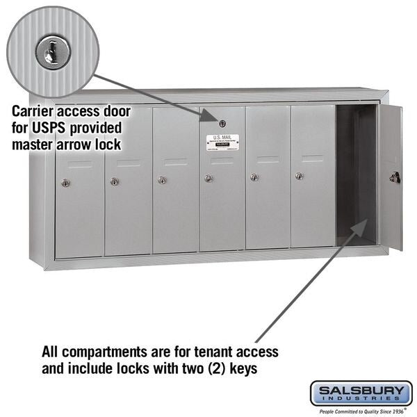 Vertical Mailbox, Aluminum, Powder Coated, 7 Doors, Surface, -