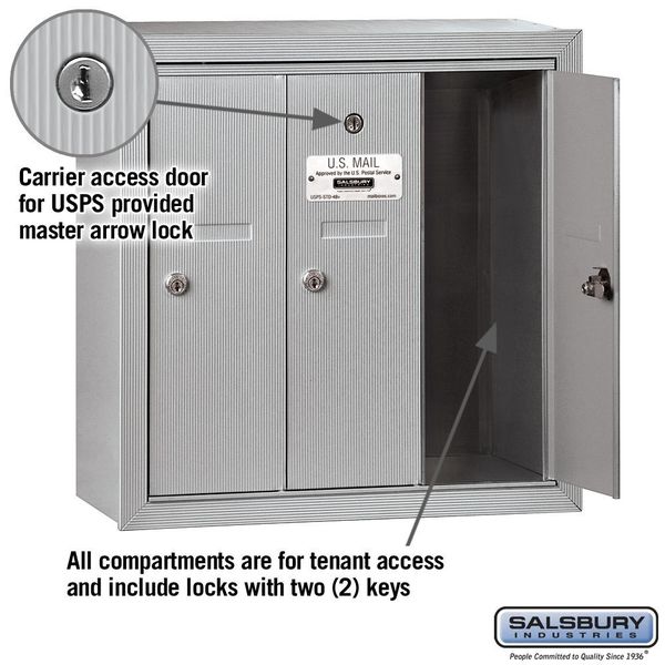 Vertical Mailbox, Aluminum, Powder Coated, 3 Doors, Surface, -