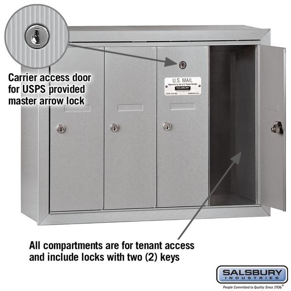 Vertical Mailbox, Aluminum, Powder Coated, 4 Doors, Surface, -