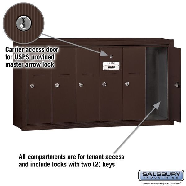 Vertical Mailbox, Bronze, Powder Coated, 6 Doors, Surface, -