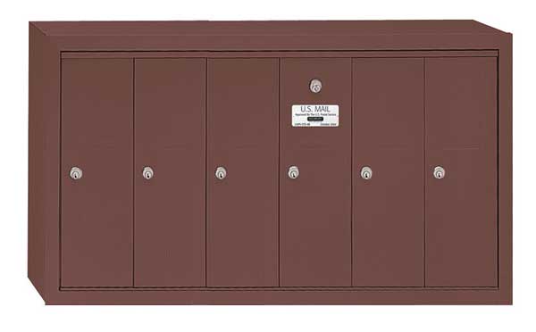 Vertical Mailbox, Bronze, Powder Coated, 6 Doors, Surface, -