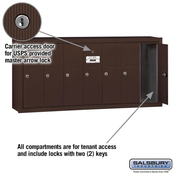 Vertical Mailbox, Bronze, Powder Coated, 7 Doors, Surface, -