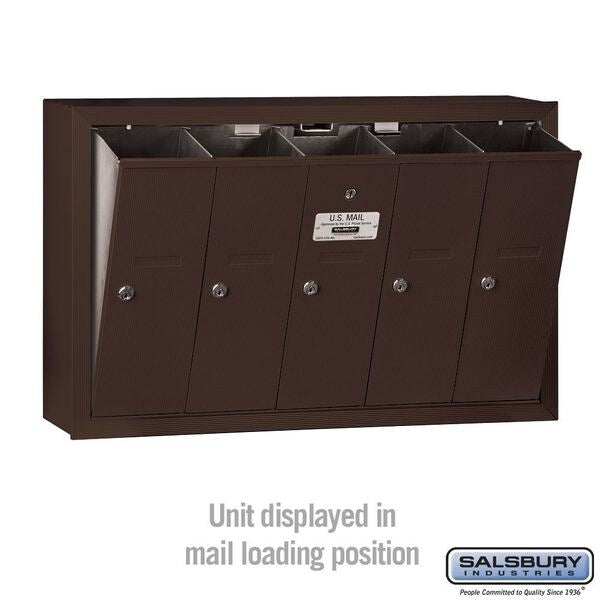 Vertical Mailbox, Bronze, Powder Coated, 5 Doors, Surface, -
