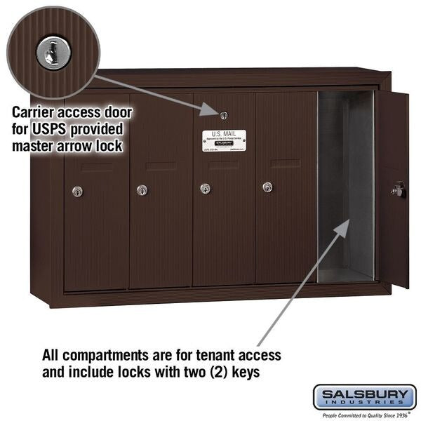 Vertical Mailbox, Bronze, Powder Coated, 5 Doors, Surface, -