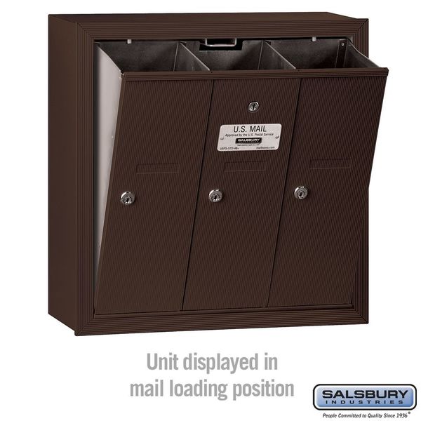 Vertical Mailbox, Bronze, Powder Coated, 3 Doors, Surface, -