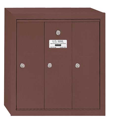 Vertical Mailbox, Bronze, Powder Coated, 3 Doors, Surface, -