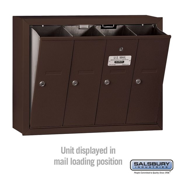 Vertical Mailbox, Bronze, Powder Coated, 4 Doors, Surface, -