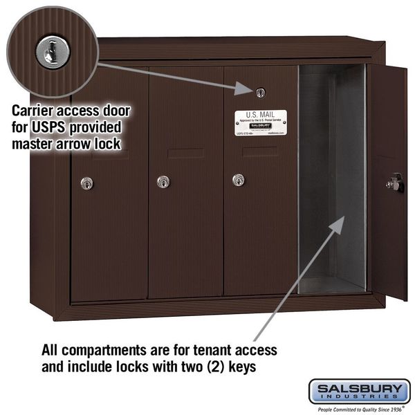 Vertical Mailbox, Bronze, Powder Coated, 4 Doors, Surface, -