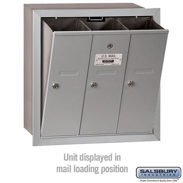 Vertical Mailbox, Aluminum, Powder Coated, 3 Doors, Recessed, -