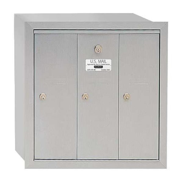 Vertical Mailbox, Aluminum, Powder Coated, 3 Doors, Recessed, -