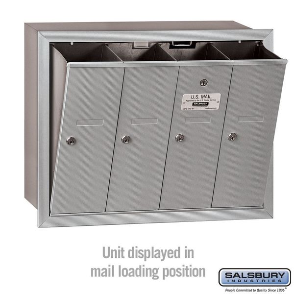 Vertical Mailbox, Aluminum, Powder Coated, 4 Doors, Recessed, -