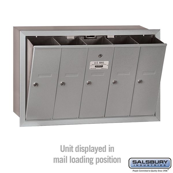Vertical Mailbox, Aluminum, Powder Coated, 5 Doors, Recessed, -