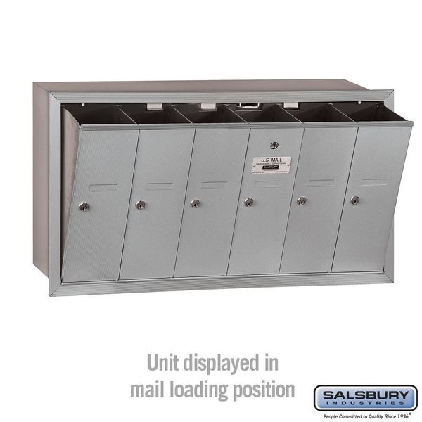 Vertical Mailbox, Aluminum, Powder Coated, 6 Doors, Recessed, -