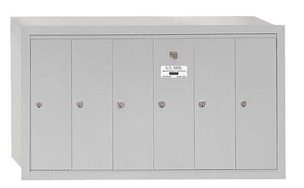 Vertical Mailbox, Aluminum, Powder Coated, 6 Doors, Recessed, -