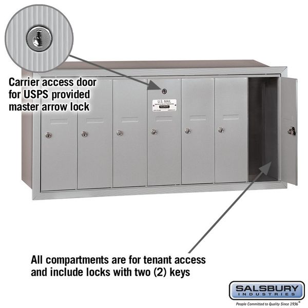 Vertical Mailbox, Aluminum, Powder Coated, 7 Doors, Recessed, -