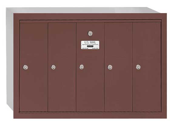 Vertical Mailbox, Bronze, Powder Coated, 5 Doors, Recessed, -