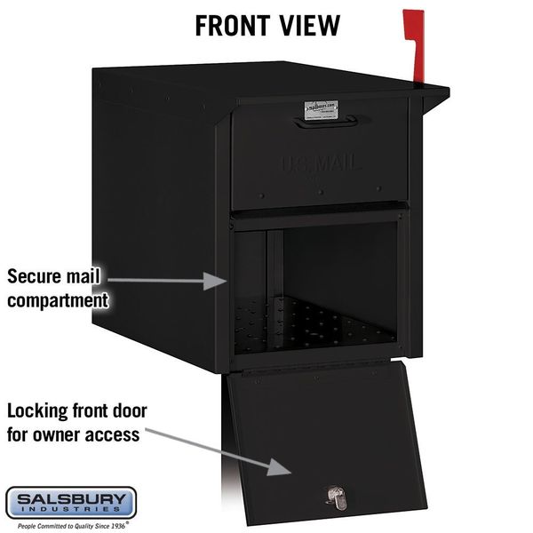 Mail Chest, Black, Powder Coated, Pedestal, -