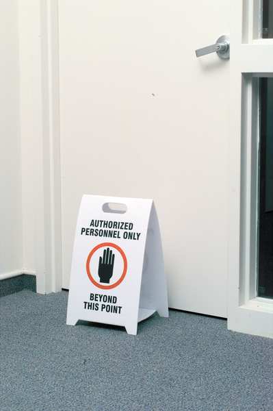 Restroom Sign, 20 in Height, 12 in Width, Plastic, Triangle, English