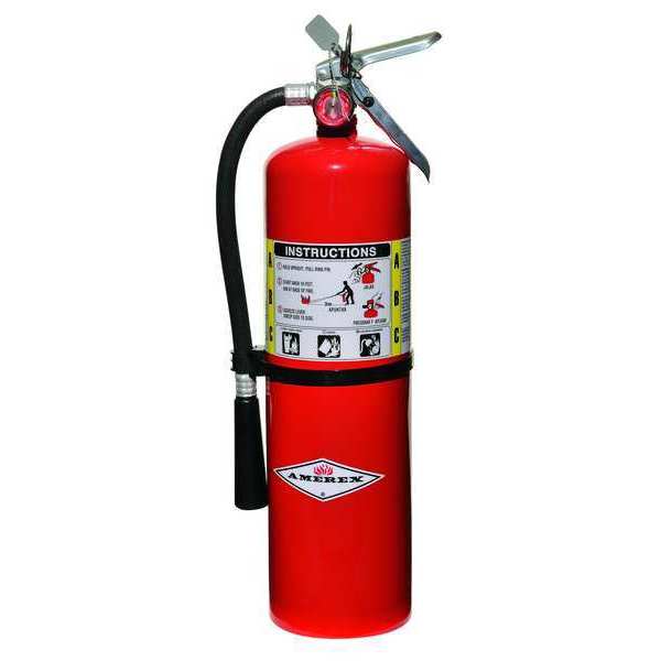 Fire Extinguisher, Class ABC, UL Rating 4A:80B:C, Rechargeable, 10 lb capacity, 21 ft Range