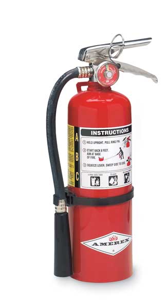 Fire Extinguisher, Class ABC, UL Rating 2A:10B:C, Discharge Time 14 sec, 5 lb capacity, 18 ft Range