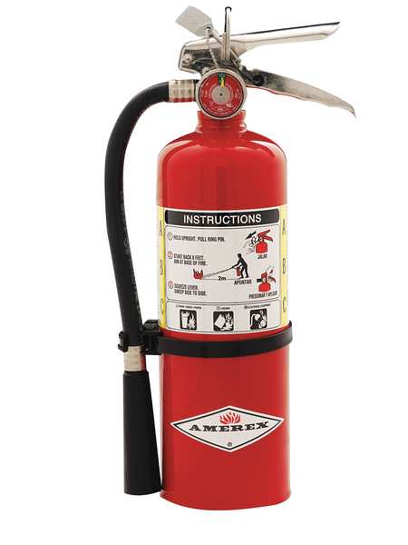 Fire Extinguisher, Class ABC, UL Rating 2A:10B:C, Discharge Time 14 sec, 5 lb capacity, 18 ft Range