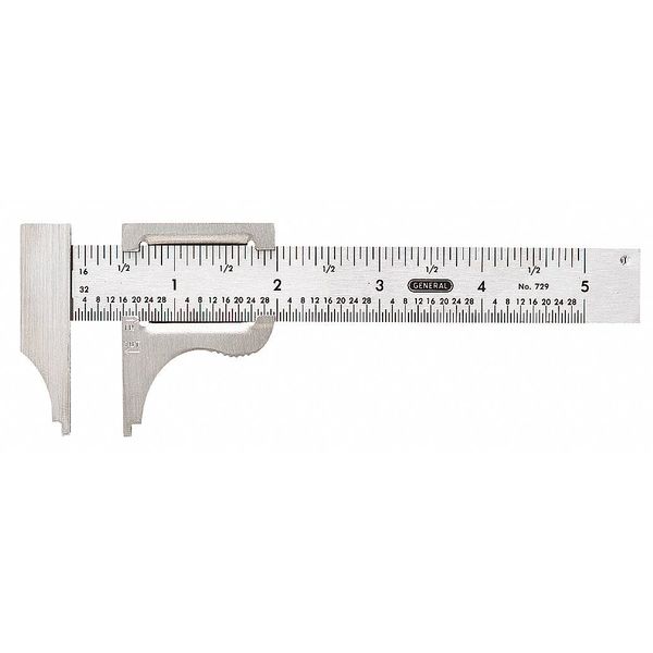 Vernier Caliper, 4 In, SS, 1/16, 1/32 Grad
