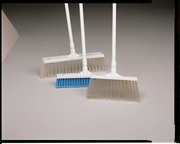 13 in Sweep Face Broom, Stiff, Synthetic, White, 53 in L Handle