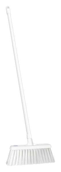 13 in Sweep Face Broom, Stiff, Synthetic, White, 53 in L Handle
