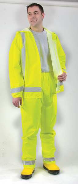 Rain Jacket w/Hood, Hi-Vis Yellow/Green, L