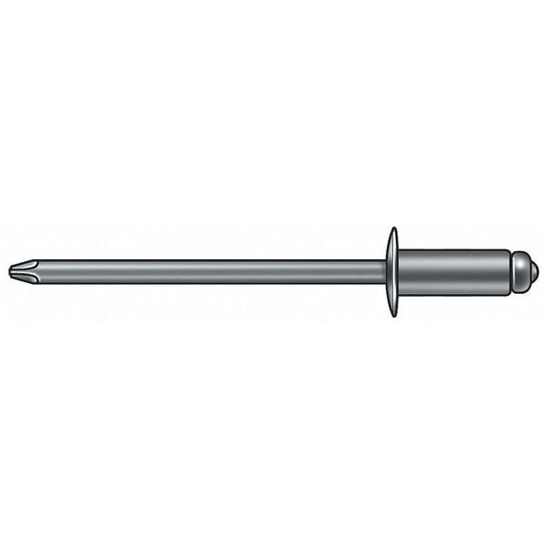 Blind Rivet, Flanged Head, 3/16 in Dia., 59/64 in L, Stainless Steel Body, 100 PK
