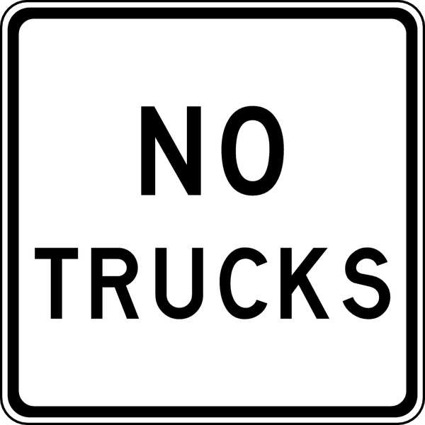 No Trucks Traffic Sign, 24 in H, 24 in W, Aluminum, Square, English, R5-2A-24HA