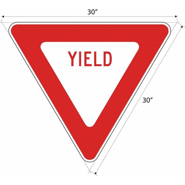 Yield Traffic Sign, 30 in H, 30 in W, Aluminum, Triangle, English, R1-2-30HA