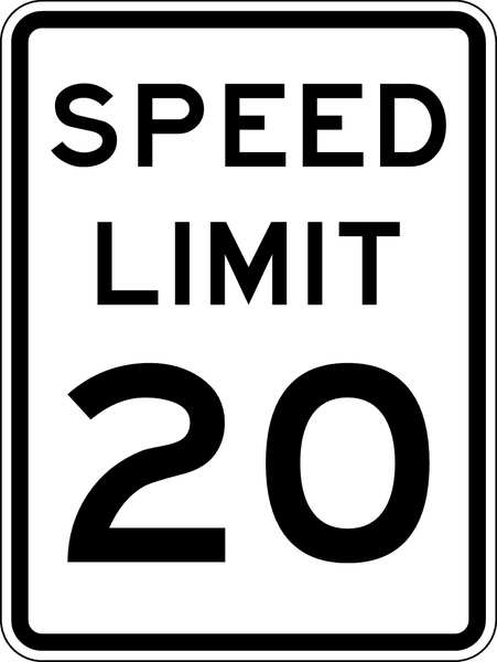 Speed Limit 20 Traffic Sign, 24 in H, 18 in W, Aluminum, Vertical Rectangle, R2-1-20-18HA