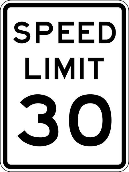 Speed Limit 30 Traffic Sign, 24 in H, 18 in W, Aluminum, Vertical Rectangle, R2-1-30-18HA