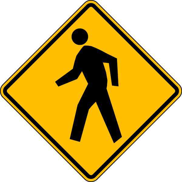 Pedestrian Crossing Pictogram Traffic Sign, 30 in H, 30 in W, Aluminum, Diamond, W11-2-30HA