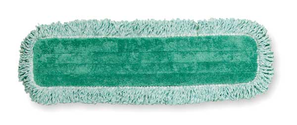 24 in L Dust Mop, Hook-and-Loop Connection, Fringe End, Green, Microfiber