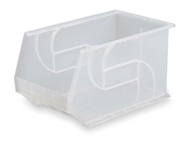 Hang & Stack Storage Bin, Clear, Plastic, 18 in L x 11 in W x 10 in H, 40 lb Load Capacity