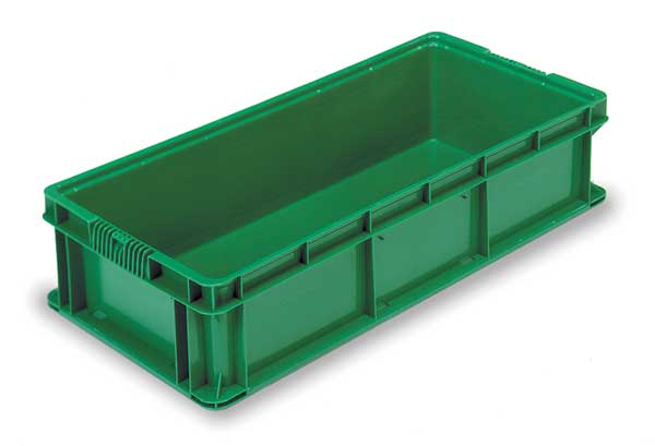 Straight Wall Container, Green, Plastic, 32 in L, 15 in W, 7 1/2 in H, 1.5 cu ft Volume Capacity