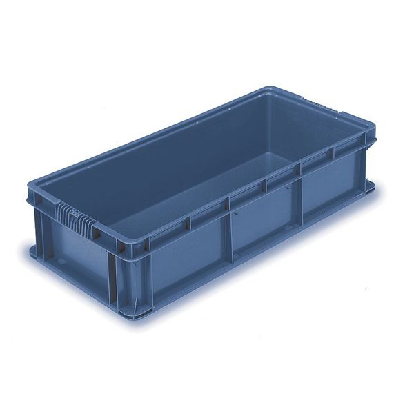 Straight Wall Container, Blue, Plastic, 32 in L, 15 in W, 7 1/2 in H, 1.5 cu ft Volume Capacity