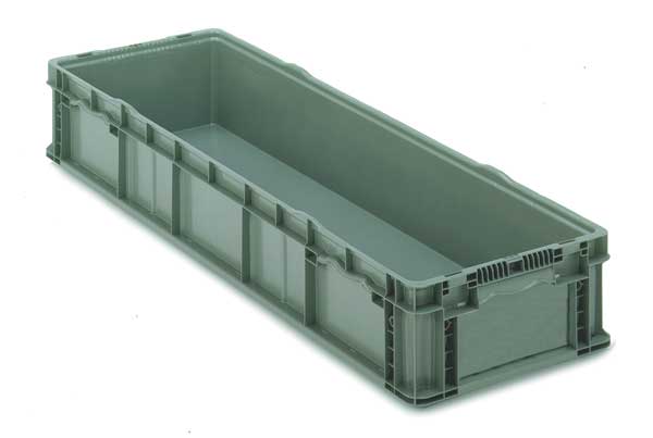 Straight Wall Container, Gray, Plastic, 48 in L, 15 in W, 7 1/2 in H, 2.3 cu ft Volume Capacity