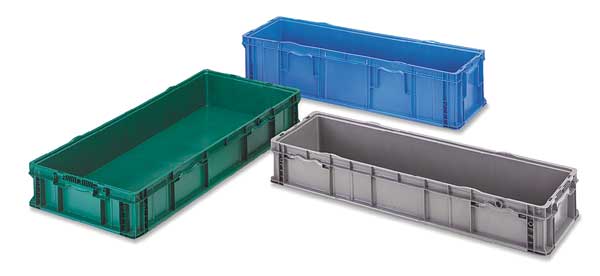 Straight Wall Container, Gray, Plastic, 48 in L, 15 in W, 7 1/2 in H, 2.3 cu ft Volume Capacity