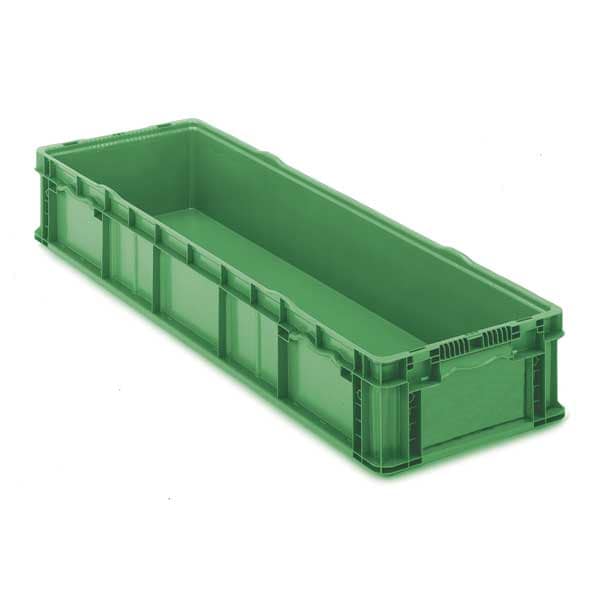 Straight Wall Container, Green, Plastic, 48 in L, 15 in W, 7 1/2 in H, 2.3 cu ft Volume Capacity
