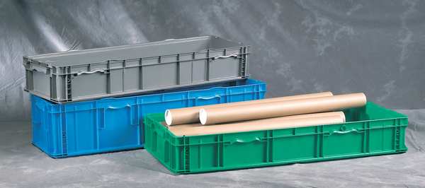 Straight Wall Container, Gray, Plastic, 48 in L, 15 in W, 7 1/2 in H, 2.3 cu ft Volume Capacity