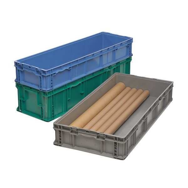 Straight Wall Container, Gray, Plastic, 48 in L, 15 in W, 7 1/2 in H, 2.3 cu ft Volume Capacity
