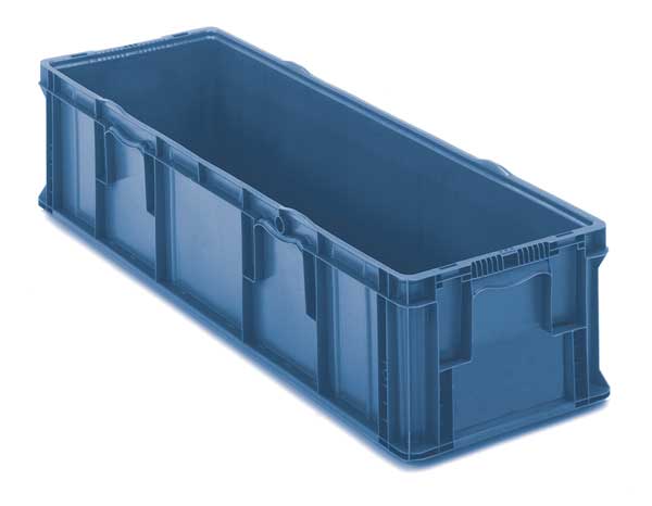 Straight Wall Container, Blue, Plastic, 48 in L, 15 in W, 10 3/4 in H, 3.5 cu ft Volume Capacity
