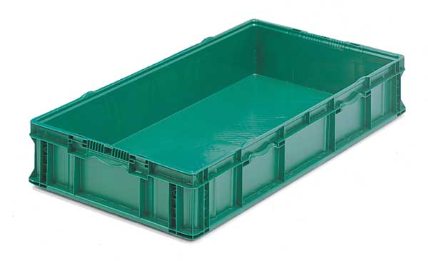 Straight Wall Container, Green, Plastic, 48 in L, 22 1/2 in W, 7 1/4 in H