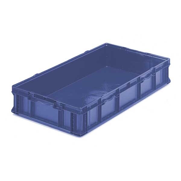 Straight Wall Container, Blue, Plastic, 48 in L, 22 1/2 in W, 7 1/4 in H, 3.5 cu ft Volume Capacity