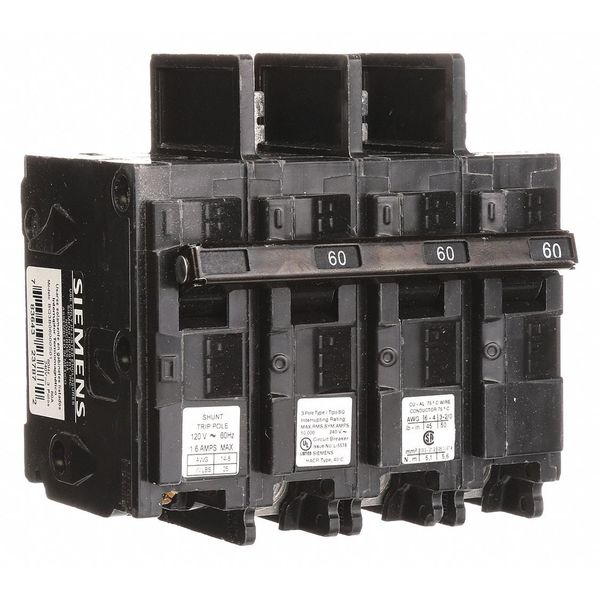 Miniature Circuit Breaker, 60 A, 240V AC, 3 Pole, Bolt On Mounting Style, BQ Series