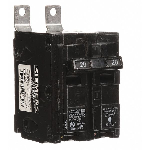 Miniature Circuit Breaker, 20 A, 120/240V AC, 2 Pole, Bolt On Mounting Style, BL Series
